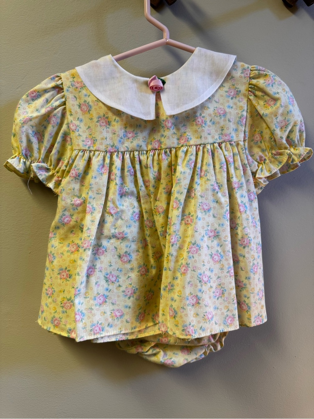 Vintage Yellow Floral Baby Dress with matching bloomers